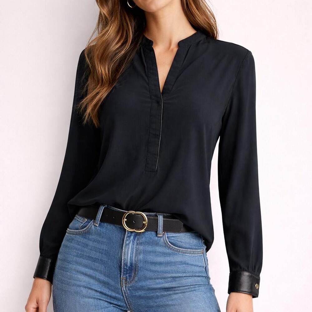 Black Minimalist Blouse Faux Leather 55 C 7